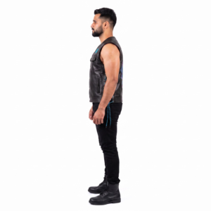 Gilet de motard personnalisé en cuir de vachette 1,0 mm, style cyberpunk streetwear, avec lacets latéraux, pour hommes, vêtement d'extérieur OEM - Product Image 3