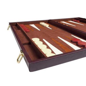 Luxury PU Leather Foldable Durable Tournament <b>Backgammon</b> Set Portable Travel Board Game with Red & White - Product Image 5