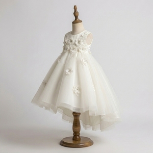 Robe de Demoiselle d'Honneur Personnalisée Noble, Robe de Princesse en Tulle Ivoire Asymétrique avec Appliques Florales 3D en Dentelle pour Cérémonie de Mariage, Boutique Enfants - Product Image 2
