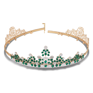 Green Kemp Gold-Plated Rhinestone Tiara Hair Jewelry for Wedding Birthday Parties - Product Image 2