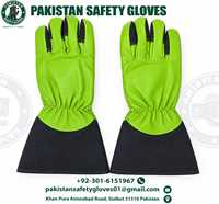 Gants de sécurité pakistanais en cuir, résistants aux coupures, avec manchette longue, vert et noir, ambidextres, à enfiler, pour le jardinage