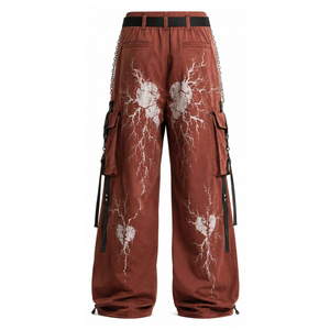 Embroidery Dark Blue Silk Screen Printing Loose Fit Men's Gothic Cargo Pants Mid Waist Plus Size Wide Leg Metal Ring Spring - Product Image 2