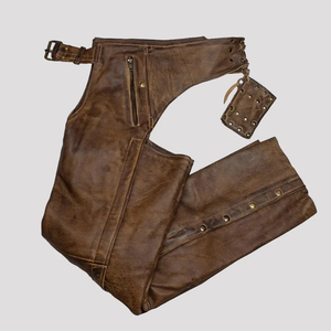 Guêtres en cuir vieilli robustes pour homme, style western, pour moto, protection réglable des jambes - Product Image 5