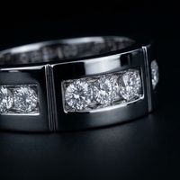 Bague en or blanc 10k RAAMAA avec diamant taille ronde, sertie en canal, large bande segmentée et diamant de laboratoire