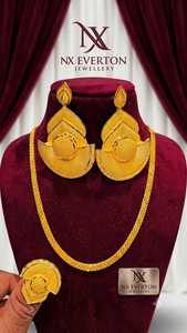 NX Everton Women's 24K Gold Plated Geometric Ethnic Jewelry Set Necklace Earrings Ring Wedding Fashion Alloy Jewelry - Product Image 6