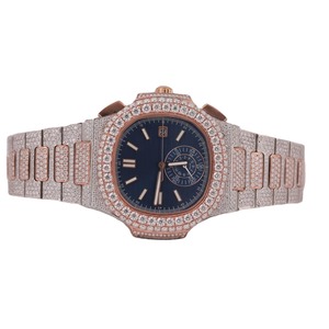 Reloj de Pulsera de Lujo con Acabado Dorado, Esfera Dorada Lisa, Correa de Goma con Incrustaciones de Diamantes, Mecánico, Resistente al Agua, Elegante, para Hombre - Product Image 1