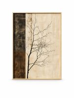 Peinture à l'huile sur toile Wabi Sabi, silhouette d'arbre, peinte à la main, marron foncé beige, texture épaisse, décoration intérieure