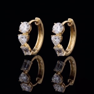 Pendientes de Aro de Oro Rosa de 14K con Diamantes Cultivados en Laboratorio, Corte Corazón, Estilo Lujoso, para Uso Diario, Bodas, Fiestas, Regalo para Mujer, Certificados por IGI - Product Image 1