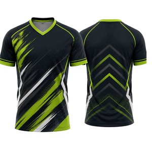 Camiseta de Fútbol con Cuello en V Unisex, Negra y Verde Lima, Sólida, Absorbente de Humedad, Manga Larga, Holgada, Transpirable, 100% Poliéster Malla, para Todas las Temporadas - Product Image 1