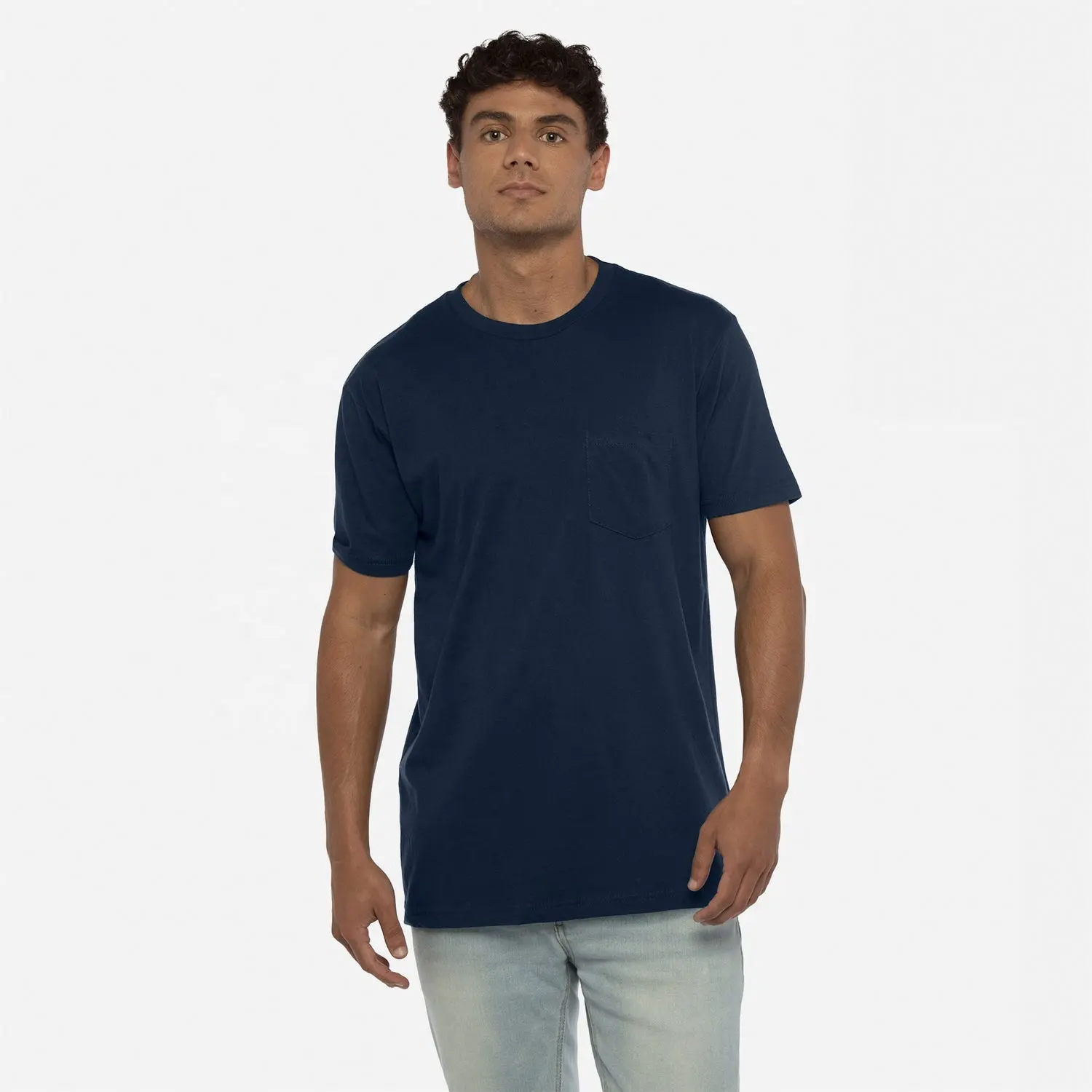 Одежда следующего уровня, 3605 стиль, темно-синяя футболка унисекс с хлопковым карманом, дышащая футболка унисекс с карманом из хлопка с вашим собственным логотипом