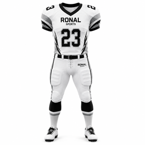Uniforme de Fútbol Americano para Hombre RONAL SPORTS, Conjunto de Jersey y Pantalones Sublimados en Blanco y Negro, Ajustados, de Manga Corta, que Absorben la Humedad - Product Image 1