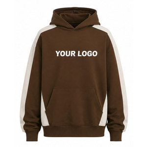 Sudadera con Capucha para Hombre, Color Marrón, con Paneles Blancos en las Mangas, Logotipo Estampado en la Parte Delantera, Corte Regular, Informal, de Algodón French Terry, para Otoño - Product Image 2