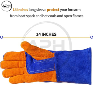 Servicio OEM ODM Guantes de soldadura de cuero partido con puño largo y dedos completos, guantes de trabajo de piel de vacuno con pulgar y palma reforzados para uso industrial - Product Image 3