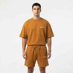 Conjunto Deportivo para Hombre, Camiseta y Pantalones Cortos con Cierre, Estilo Casual, Holgado, de Algodón y Poliéster, con Logotipo Personalizado - Product Image 1
