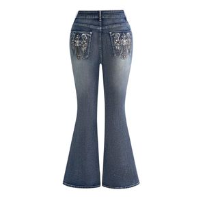 Pantalones Vaqueros Acampanados de Cintura Alta con Pedrería para Mujer, Diseño Brillante, Estilo Y2K Vintage, Pantalones de Mezclilla con Patrón de Campana, Venta al por Mayor - Product Image 5