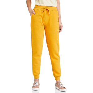 Pantalon de jogging jaune en molleton pour femme, taille mi-haute, cordon de serrage, cheville élastiquée, décontracté, uni, mélange de coton respirant, coupe régulière - Product Image 1
