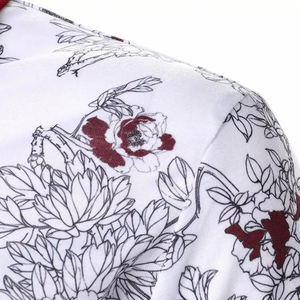 Polo de Manga Corta con Estampado Floral para Hombre, Cuello Rojo, Transpirable, Tejido de Poliéster, Estilo Casual, Color Blanco - Product Image 6