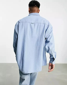 Wholesale Custom Men’s Long Sleeve Denim Shirt | 100% Cotton <b>Soft</b> Wash Blue <b>Jean</b> Shirt for Men - Product Image 4