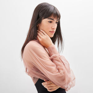 Bolero de malla elegante y glamuroso para mujer, de manga larga, corto, liso, informal, con diseño frontal personalizado, top corto de malla para mujer - Product Image 5