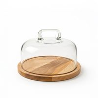 Support de présentation de gâteaux de boulangerie avec couvercle en verre, matériau en bois écologique, forme ronde, non toxique, fait à la main, passe au lave-vaisselle