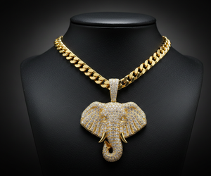 Collar de Lujo con Cadena Cubana y Colgante de Cabeza de Elefante de Oro 10K 14K, Joyería Hip Hop con Moissanita Iced Out y Bling - Product Image 4