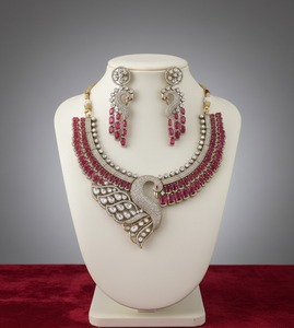 Luxury Brass Peacock Necklace <b>Set</b> Gold Plated Pink Stone CZ <b>Bridal</b> <b>Jewelry</b> <b>Set</b> with Matching Earrings Traditional Indian Wedding - Product Image 1