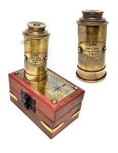 Télescope modèle poli en laiton doré, artisanat métallique avec boîte de rangement en bois, jumelles pliables finition laiton antique - Product Image 6