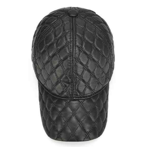 Quilted Black Leather Look Cap Unisex Casual <b>Hat</b> Four Seasons 56-58CM - Product Image 2