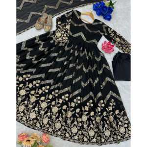 Superbe belle robe et pantalon Anarkali à la mode noire taille L avec Dupatta robes de soirée élégantes - Product Image 4