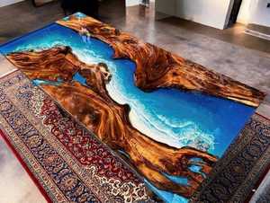 Modern Resin River Dining <b>Table</b> Solid Wood <b>Epoxy</b> Resin Tabletop Rectangle Wooden Dining Room Furniture for Home Hotel - Product Image 5