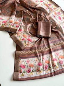 Sari de Seda Erode para Mujer con Borde Jacquard y Diseño Floral, Incluye Blusa, para Fiestas, Casual, Todas las Temporadas - Product Image 5