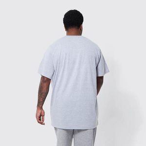 Camiseta de Verano Casual de Algodón para Hombre, Cuello Redondo, Manga Corta, Color Gris Jaspeado con Paneles Horizontales Blancos, Personalizable con Logotipo OEM ODM - Product Image 4