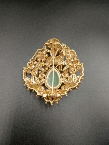 Golden Deer Silver <b>Gold</b> Plated Brooch with Jade & Pear-Cut Moissanite Floral Design Unisex Wedding Fashion Jewelry Gift - Product Image 4