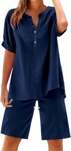 Conjunto de Ropa Casual de Punto de Algodón para Mujer, Transpirable y Ecológico, Camiseta Larga y Pantalones Cortos, Corte Holgado, Ropa de Estar en Casa - Product Image 3