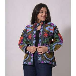 Lavinas Denim Woven Breathable Hand Embroidery Floral <b>Pattern</b> Eco-Friendly Winter Boho Long Sleeve Designer Party Wear <b>Jacket</b> - Product Image 3