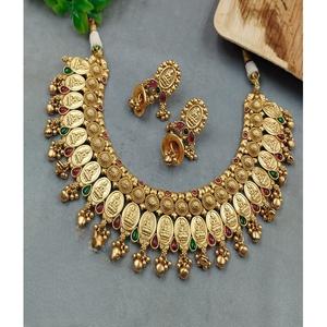 Gargantilla Glamorosa de Primera Calidad Chapada en Oro con Pedrería Fina Kundan Polki Rajwadi y Juego de Pendientes, para Mujer, Estilo Tradicional para Bodas - Product Image 1