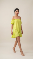 Mini-robe légère vert citron en rayonne pour femme, robe courte décontractée d'été, confortable pour le quotidien, fournisseur en gros
