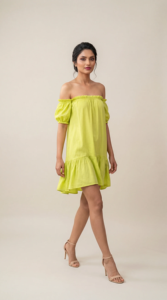 Mini-robe légère vert citron en rayonne pour femme, robe courte décontractée d'été, confortable pour le quotidien, fournisseur en gros - Product Image 4