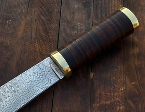 Couteau Viking Seax ambidextre vintage fait main, lame en acier Damas avec manche et fourreau en cuir - Product Image 2