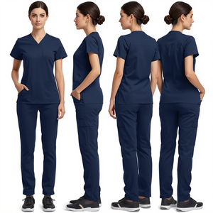 Conjunto de Uniforme Médico Premium para Mujer, Color Azul Marino, Cuello en V, con Pantalones Jogger, Ropa de Trabajo Profesional Cómoda - Product Image 4