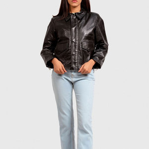 Fashion Custom Quilted Cropped Genuine Sheep Skin Leather Winter Motorcycle Jacket for Women with Custom Logo Design - Product Image 5