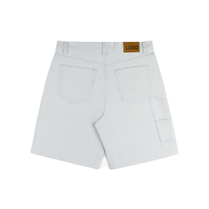 Premium Light Wash Denim <b>Shorts</b> <b>Men</b> Luxury Vintage OEM Custom Streetwear Summer Fashion Bottoms Distressed Finish Leather <b>Patch</b> - Product Image 2