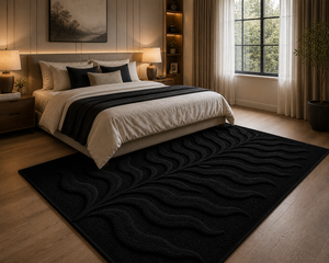 Black <b>Hand</b> <b>Tufted</b> Wool <b>Rug</b>, Carved Leaf Design Carpet, Modern Luxury Area <b>Rug</b>, Soft Plush Living Room Custom Size Handmade <b>Rugs</b> - Product Image 4