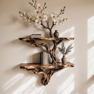 Artistic Wall Mounted Tree Branch Bookshelf Luxury <b>Solid</b> <b>Wood</b> Floating Shelf Living Room Decor Rack - Product Image 1