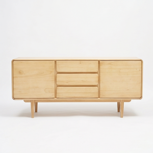 Buffet moderne minimaliste en teck massif, meuble de rangement pour salon, console en bois - Product Image 1