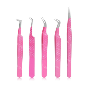 Pince à épiler professionnelle rose pâle pour volume russe, à pointe droite et angle de 90 degrés, revêtement poudré, plaquée or, pour cils - Product Image 1