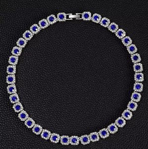 Blue <b>Iced</b> <b>Out</b> Hip Hop Cuban Link <b>Chain</b> Necklace Zircon Inlay Platinum Plated for Anniversary Gift - Product Image 5