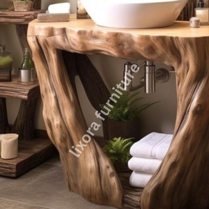 Base de tocador de lujo hecha a mano con raíz de árbol, consola de baño artística de madera maciza, decoración natural - Product Image 4