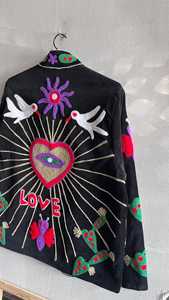Chaqueta Boho de Terciopelo Bordada con Diseño Suzani, Cuello Mandarín, Manga Larga, Corte Holgado, Bordado a Mano con Patrón Floral, Prenda Exterior para Todas las Temporadas - Product Image 6