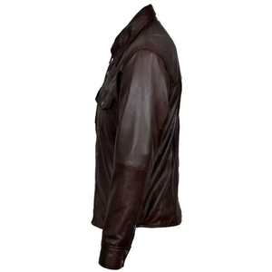 Genuine <b>Leather</b> Western Shirt Men's Unisex Dark Brown Full Sleeve Button Down CasualJacket Regular Fit All Seasons Turn-down - Product Image 4